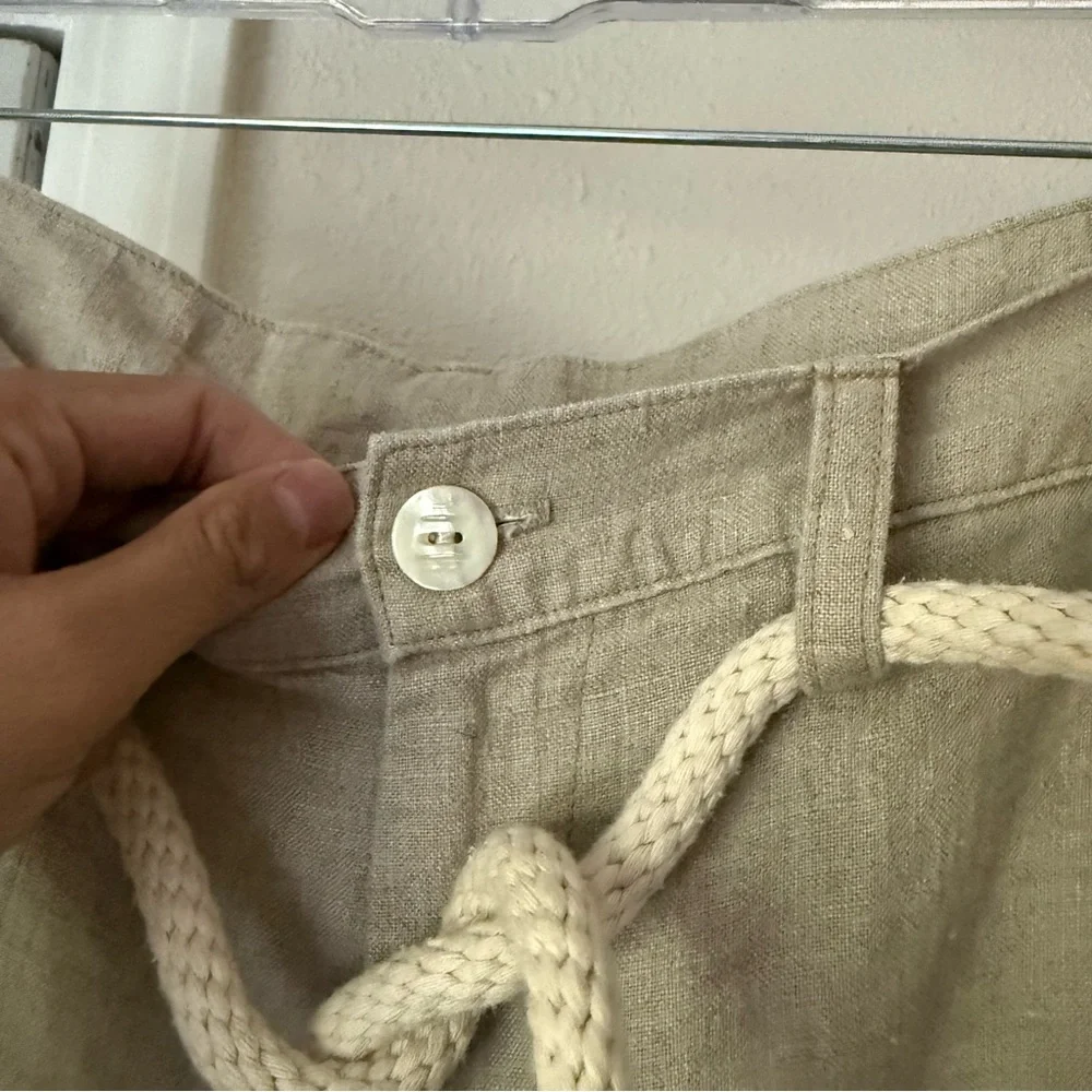 VKTRBLAK beige tan linen rope belt slim tapered straight‎ cropped pants